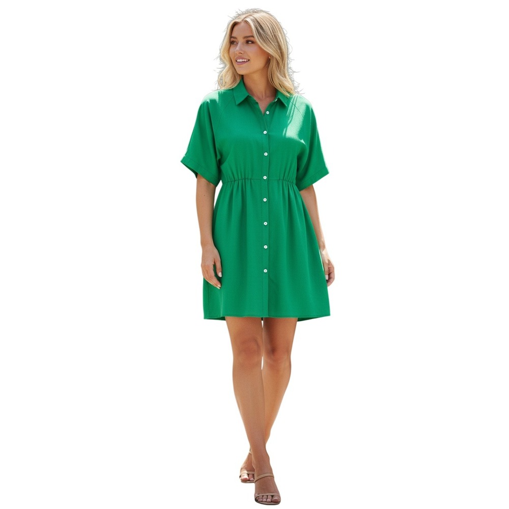 Thakoon Collective Green 100% Tencel Button Down Shirt Dress Small‎ S $145